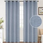 Natural Linen Curtains 96 Inches Long Grommet Top Semi Sheer Curtain Drapes Elegant Casual Linen Textured Window Draperies, Light Filtering Privacy Added Home Fashion 2 Panels, Stone Blue