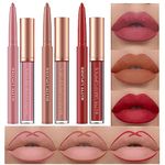 6Pcs Matte Liquid Lipstick Lip Liner Set Velvety Nude Lipstick Stay On 24 Hours Waterproof Non-Stick Cup Not Fade Liquid Lipstick Lipliner Make Up Gift Set (Set F)
