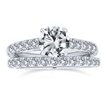 1CT Brilliant Cubic Zirconia Round Princess Cut Solitaire Cathedral Setting Thin Eternity Pave Band AAA CZ Anniversary Engagement Wedding Ring Set .925 Sterling Silver