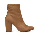 ESSEX GLAM Womens Booties Block Mid High Heel Ladies Tan Faux Suede Party Fashion Heeled Ankle Boots Size 6