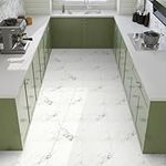 Elffloor Floor Tiles Self Adhesive Vinyl Flooring, Peel and Stick Floor Tiles, Bathroom Waterproof Vinyl Floor Tiles Stick on Kitchen Living Room Marble Effect White 30x30cm 10pcs 1mm