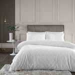 Catherine Lansfield Cosy Diamond Faux Fur Double Duvet Cover Set with Pillowcases White