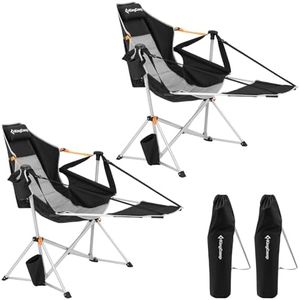 KingCamp Hammock Camping Chair, 2 Pack, Aluminum Alloy Adjustable Back Swing Chair, Folding Rocking Chair with Removable Footrest and Pillow Cup Holder.