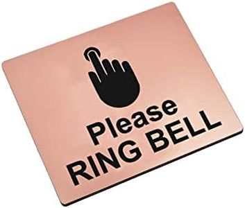 Please Ring Bell Sign Adhesive Sticker Notice, Silver/Gold/Black Engraved with Universal Icon Symbol and Text (Size 12cm x 10cm) (Copper)