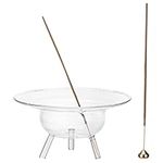 Navaris Glass Incense Holder & Smudge Bowl - Incense Holders for Sticks Cone Sage Palo Santo Dhoop Joss Stick Burner - with Ash Catcher - Minimal Design - 6.5x2.8 (16.5x7cm)