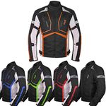 HWK Motorcycle Jacket For Men Textile Motorbike Dualsport Enduro Motocross Racing Biker Riding CE Armored Water Resistant All-Weather (Orange, XL)