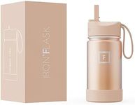 IRON °FLASK Kids Water Bottle - Straw Lid, 20 Name Stickers, Vacuum Insulated Stainless Steel, Double Walled Tumbler Travel Cup, Thermos Mug - Rose Gold, 14 Oz