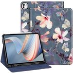 Fintie Folio Case for iPad Pro 13-inch (M4) 2024, Multiple Angle Viewing Smart Stand Protective Cover with Pencil Holder & Pocket, Auto Sleep/Wake (Blooming Hibiscus)