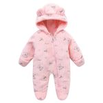 Valcatch Baby Boy Girl Snowsuit Print Bear Hooded Winter Jumpsuit Fluffy Zipper Romper Outwear Infant Toddler Overall Outfits 0-12M