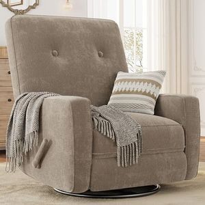 Nursery Recliner Chair, 360° Swivel Rocking Glider Chair for Adults with Adjustable Backrest & Footrest, Cozy Corduroy Upholstered Armchair for Living Rooms, Bedrooms, Apartments, Light Brown