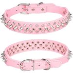 Pink Spiked Dog Collar,Studded Dog Collar for Small Medium Dogs，Adjustable Leather Dog Collars Spike Studded Puppy Collar Adjustable Outdoor Pet Dog Collar for Dogs Cats Chihuahua Pug Pit Bull Dog S