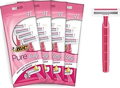 BIC Pure Lady Pink - Rasoirs jetables femme à 3 lames de qualité en acier inoxydable et bande lubrifiante enrichie en beurre de karité pour une glisse parfaite - Lot de 4 Pochettes de 4