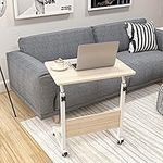 soges Adjustable Mobile Bed Table 23.6inches Portable Laptop Computer Stand Desks Cart Tray, White Maple 05-1-60W-CA