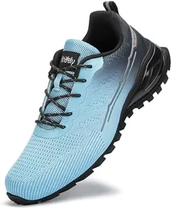 ikunka Men's Fashion Sneakers Lightweight Breathable Walking Shoes Tennis Cross Training Shoe Non Slip Trail Running Shoes（Light Blue 15）