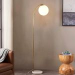 Brightech Luna Drop LED Floor Lamp, Frosted Glass Globe Arcing Living Room Lamp, Mid-Century Modern Standing Lamp for Living Rooms, Boho Rustic Indoor Tall Lamp for Bedrooms & Offices - Brass