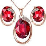 Leafael [Presented by Miss New York] Hidden Dragon Crystal Oval Double Circle Shape Teardrop Jewelry Set Earrings Pendant Necklace, 18" + 2", Nickel/Lead/Allergy Free, Luxury Gift Box