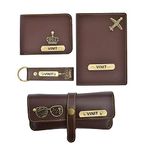 YOUR GIFT STUDIO Personalized Men's Gift Combo | Personalised Gifts for Men | Personalized Men's Wallet, Passport Cover, Eyewear Case and Keychain | Birthday Gift for Men Combo (Brown)