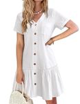 Hotouch Women Casual White Button Down Dress Cotton Linen Dress for Summer A Line Swing Dress Plus Size Dress, White XXL