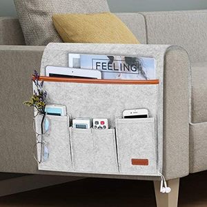Simboom Organisateur pour Accoudoir de Canape, Fauteuil Chaise Protetor Housse, Sac de Rangement Antidérapant pour Télécommande, Magazines, iPad, Téléphone, Lunettes (grise)