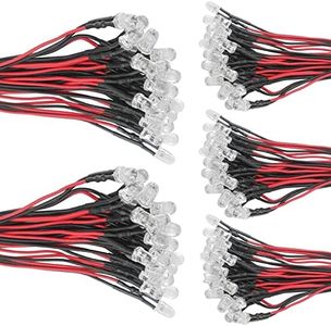 AZDelivery 100 piezas LED de 5mm con 20cm de cable Diodos LED precableados de 12V ultra brillantes 5 colores de LEDs listos para ser cableados con anillos de montaje incluyendo e-book