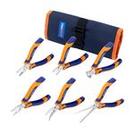 WISEPRO 6 PCS Mini Pliers Set, Jewelry Pliers Set with Pouch Including Long/Needle/Bent Nose Pliers, Combination/Diagonal/End Cutting Pliers, Tools Kit for Electronic Repairing