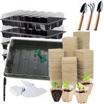 Seed Starter Kit with 90 Peat Pots for Seedlings Seed Starter Trays, 5 Plastic Growing Trays 20 Plant Labels & 3 Garden Tools, Outdoor or Indoor Herb Garden Nursery