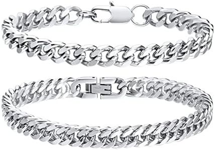 VNOX Silver Chain Bracelet for Men - Sturdy Stainless Steel Silver 7mm Width Cuban Link Bracelet for Men,Mens Bracelet Gifts for Men Dad Husband