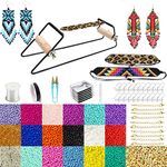 Frame Bead Loom Kit for Beaded Bracelets Earrings Belts Making, Include 17250 Seed Beads 3mm 18 Colors and 150 Meter Clear String, Beading Trays, Needles, with Instruction, DIY Boho Jewelry