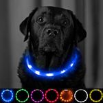 Light Up Dog Collar Blue - Extra Bright LED Collar - USB Rechargeable - Cut to Fit (20cm to 70cm) with Static or Flashing Mode - Weatherproof, Easy Clean, High Visibility & Full Guarantee