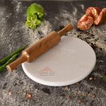 Jaipur Ace Indian White Marble Roti Maker with Wooden Belan | 10 Inch Diameter | White Marble Chakla & Rolling Pin Set