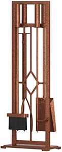 Fire Beauty 5 Pieces Fireplace Tools Set Wrought Iron Fire Place Pit Poker Holder(Antique Bronze)