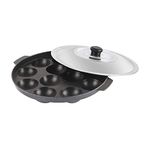 Cello Non-Stick 12 Cavity Appam Patra with Stainless Steel Lid, Silver