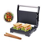 Milton Premium 800 Watt 180° Electric Grill Sandwich Maker | Auto Cut-Off | Cool Stainless steel Uni Touch Body | Non-Stick | Non Toxic BPA, PTFE Free | 1 Year Warranty - Griller + Wooden Tongs