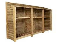 Arbor Garden Solutions wooden log store 6ft, firewood storage (W-335cm, H-180cm, D-88cm), natural finish (With kindling shelf)