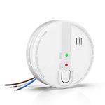 Jemay Wired Smoke Alarm, Interlinked Fire Alarm with LED Indicator and Silence Button, 10-Year Life Smoke Detector with 9V Battery Backup, Mains-powered, Conforms to EN14604 Standard, 1 Pack