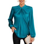 GRACE KARIN Autumn Blouses Shirts for Women UK Elegant Knotted Neck Soft Loose Fit Party Shirt Lake Blue S