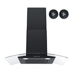 FIREGAS Wall Mount Range Hood 30 inch with 3 Speed Fan,black range hood with tempered glass,400CFM,Push Button Controls, LED Lighting, Permanent Filters in Stainless Steel,includes 2 Charcoal Filters