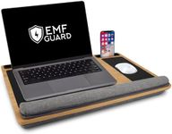 EMF Guard Lap Desk for Laptop with EMF Blocker Protection - Natural Bamboo Shields Heat, Left & Right Hand Mouse Pads, Trays for Tablet & Phone, Grounding Cable, Storage Pocket, Portable w/Handle