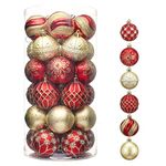 Valery Madelyn Christmas Tree Decorations Ornaments, 30ct 2.36" Gold Red Green Shatterproof Christmas Ball Ornaments Set, Decorative Hanging Ornament Bulk for Xmas Holiday Party Decor