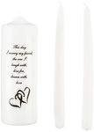 Celebration Candles Wedding Unity Candle Set, with 9-inch Pillar with Double Heart Motif and This Day I Marry My Friend Verse, with 10-inch Taper Candles, White