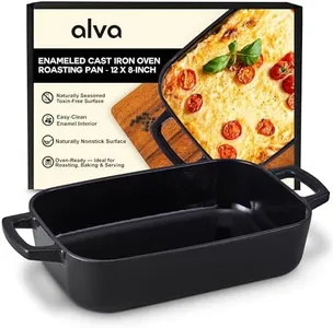 Alva Nori Cast Iron Dutch Oven Dish Roaster Casserole Non Toxic Cookware Baking & Browning 12" x 8" PFAS, PFOA & PFTE Free, Nonstick Roasting Pan, Cooking Pot, Oven Safe, Durable Enamel Coating