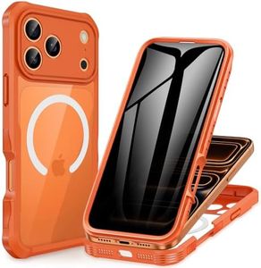 CENHUFO Magnetic Privacy for iPhone 17 Pro Max Case [Compatible with Magsafe] Full Body Phone Case Built-in 9H Tempered Glass Privacy Screen Protector, Camera Protection Shockproof Cover - Orange