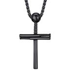 U7 Boys' Jewellery Sport Lover Baseball Black Pendant Cross Necklace Cool Mens Chain