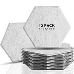 12 Pack Set Hexagon Acoustic Panels, 12'' X 14'' X 0.4'' Light grey Color Bevled Edge Tiles Soundproofing Panels, Great for Wall Decoration and Acoustic Treatment