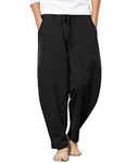 COOFANDY Men's Baggy Beach Pants Drawstring Linen Loose Yoga Pant Spring Summer Black