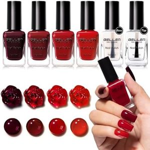 GELLEN 4 Dark Red Nail Polish with Base Top Coat, No Lamp Needed, HEMA Free