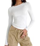 Abardsion Women's Casual Basic Going Out Crop Tops Slim Fit Short Sleeve Crew Neck Tight T Shirts, 2# White, Small