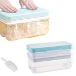 Ninyoon 1 Second Release Ice Cube Tray with Lid and Bin, 2 Tier ice molds Make 64 Ice Cubes Big Capacity Bin for Freezer Including Ice Scoop (Blue)