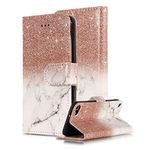 Marble Wallet Case For iPod Touch 5th/6th Generation,Card Holder Wallet For Women,Areall Colorful Hybrid Flip Folio Kickstand Shockproof Full Protective Phone Cover For iPod Touch 5,Rose Gold White