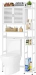 YITAHOME Over The Toilet Storage Bamboo Over-The-Toilet Cabinet with Shelf & Waterproof Feet Pad, Space Saver Storage Rack for Bathroom, White